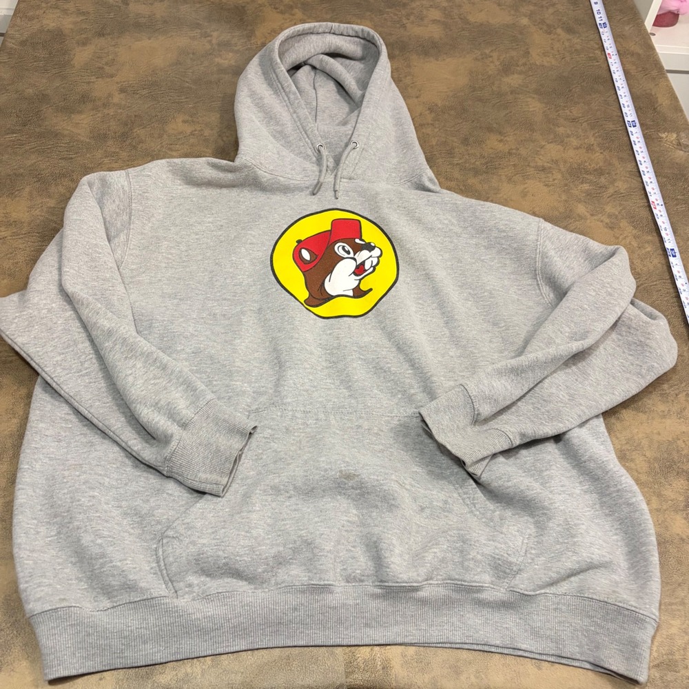 Buc-ee's Hoodie Mens 3XL Gray Pullover Beaver Logo Graphic Sweatshirt